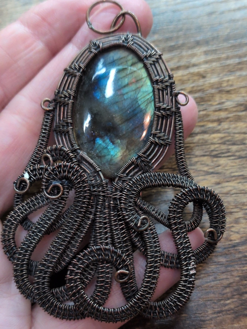 Handcrafted Copper Wire Wrapped Labradorite Pendant Necklace- Octopus